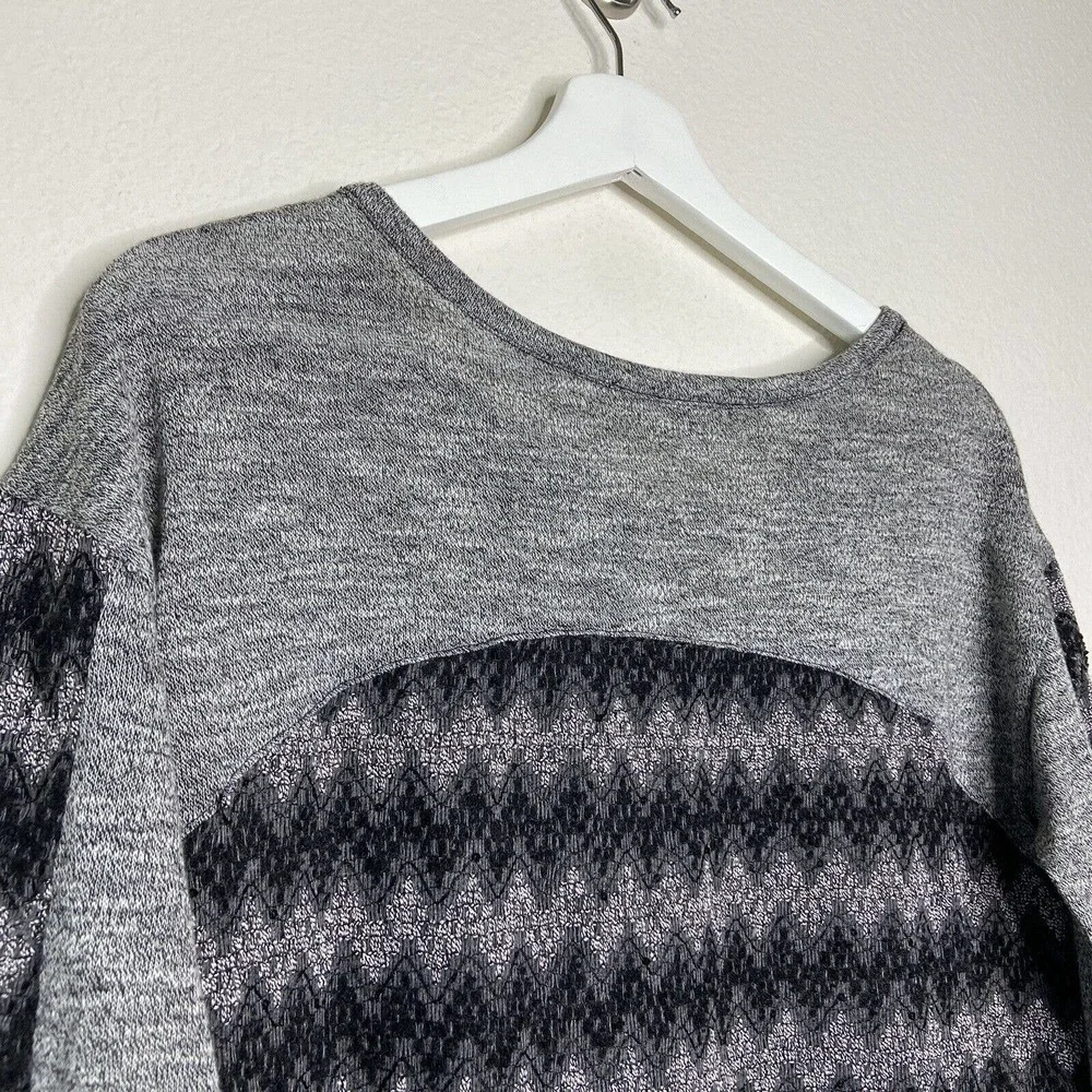 Miss Me Gray Rhinestone Embellished Sequin Beaded Trim Mixed Knit Sweater Sz S